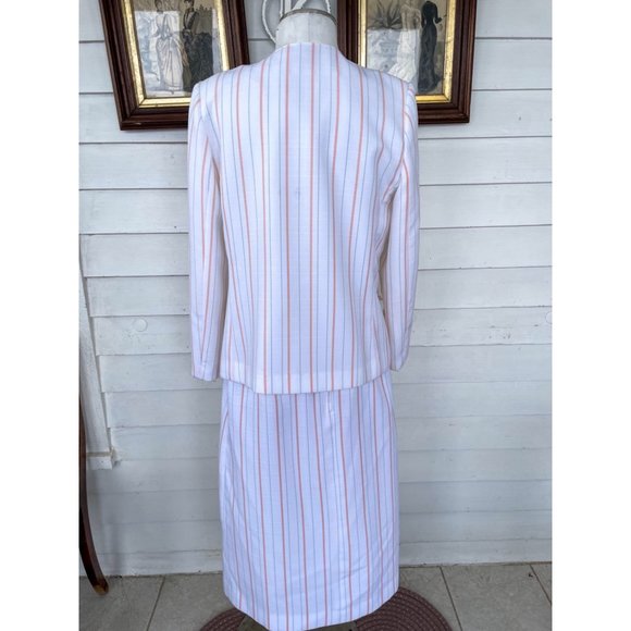 Vintage 1970s White Peach Striped Skirt Suit - Picture 15 of 16